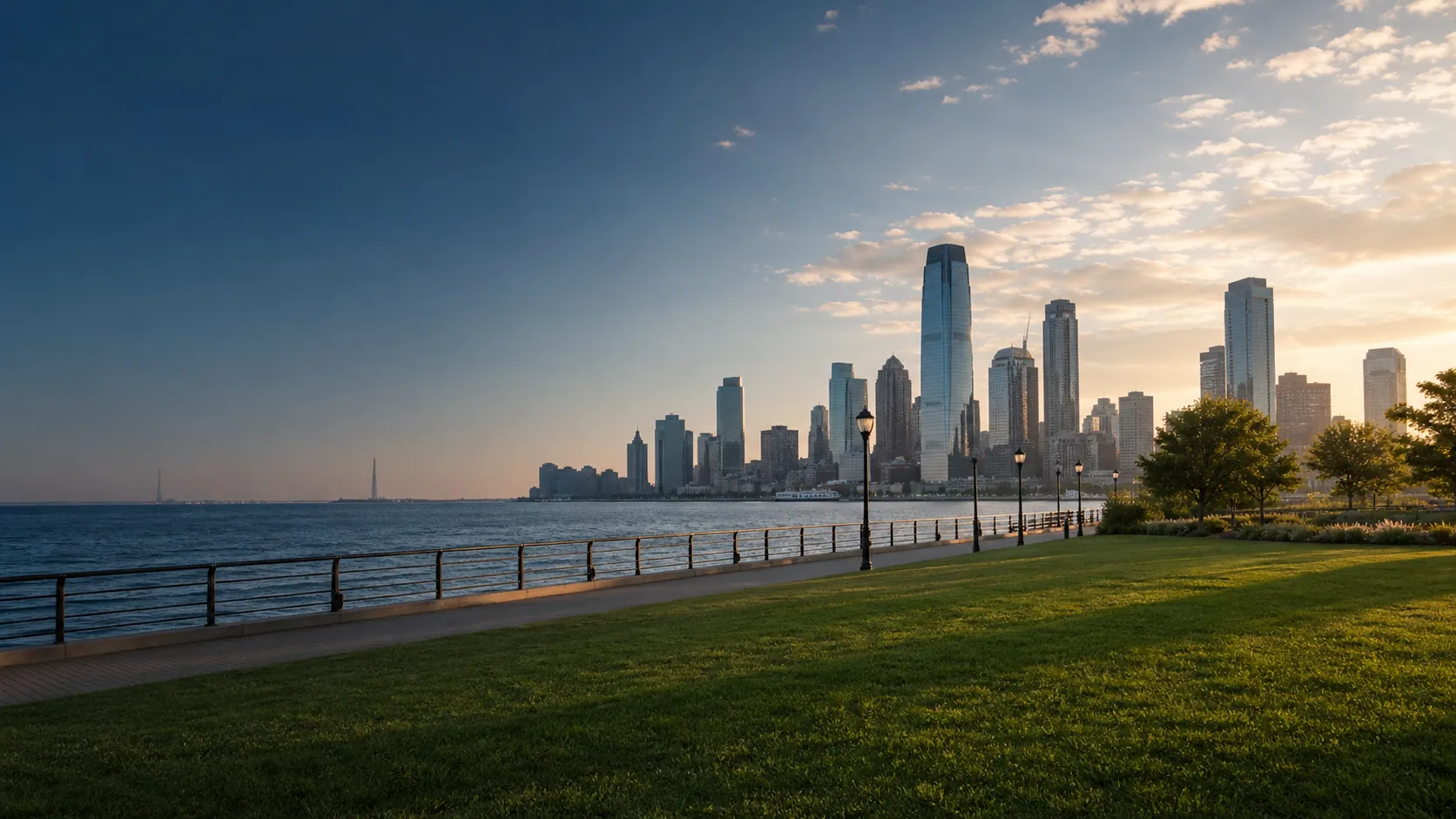 Liberty State Park waterfront and the Jersey City skyline