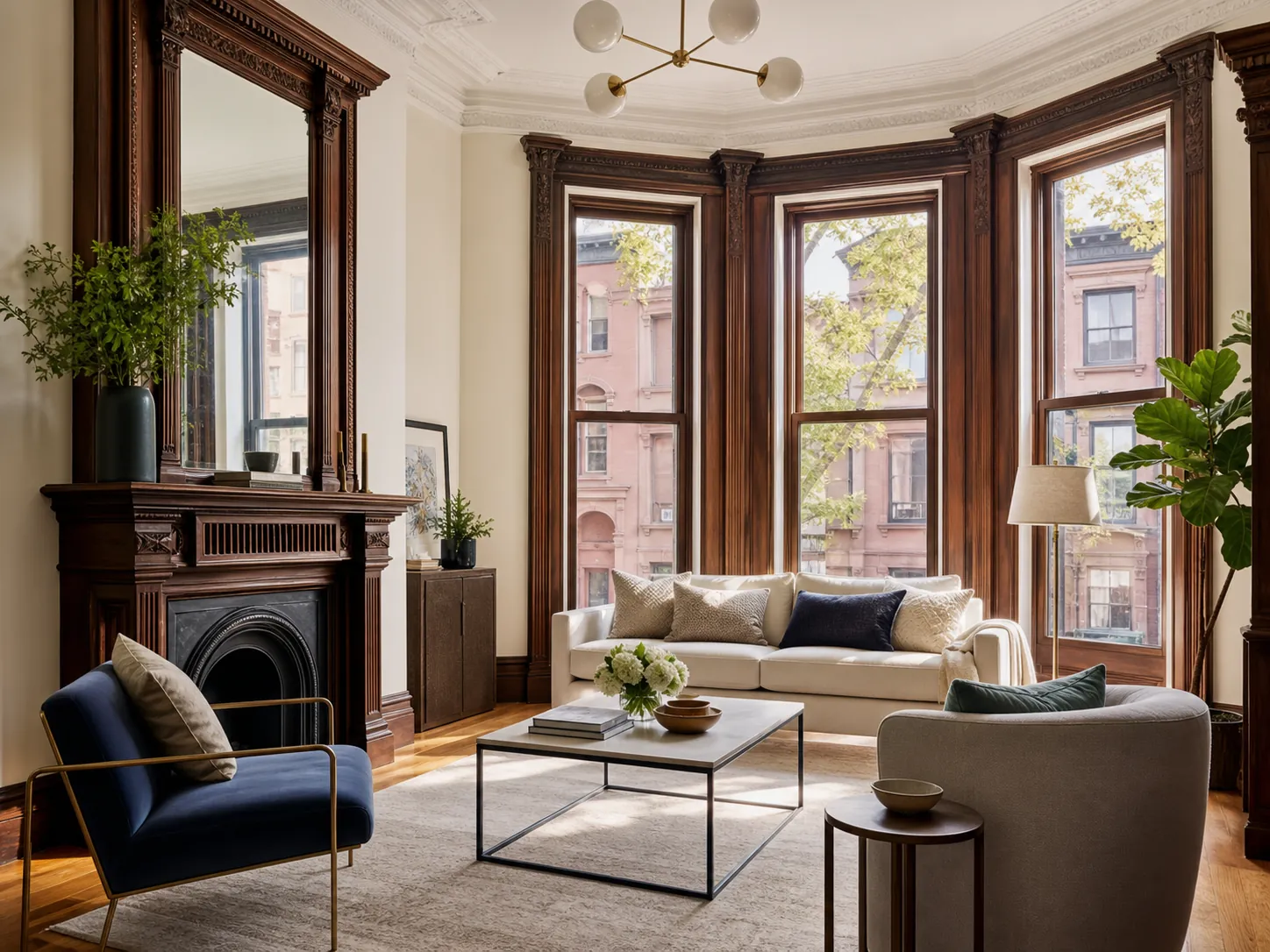 Restored Jersey City brownstone living room