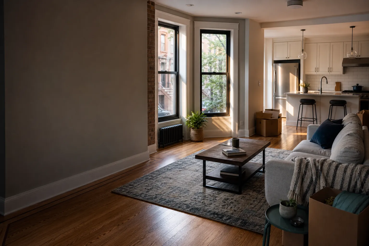 Bright Jersey City brownstone interior prepared for a move