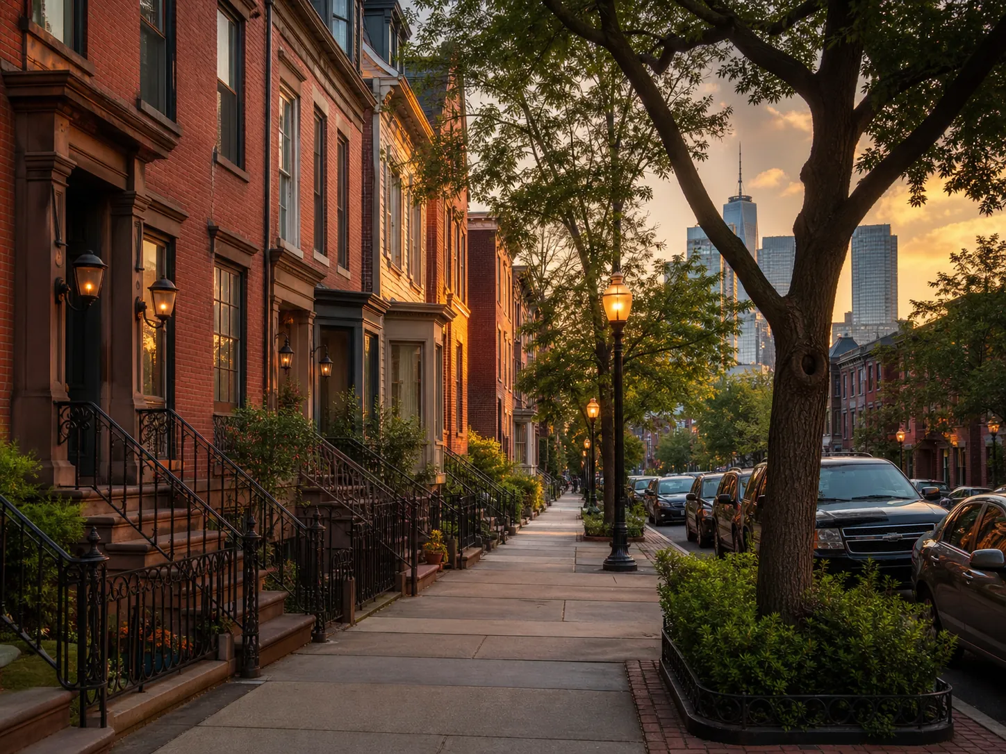 Downtown Jersey City brownstones near the waterfront
