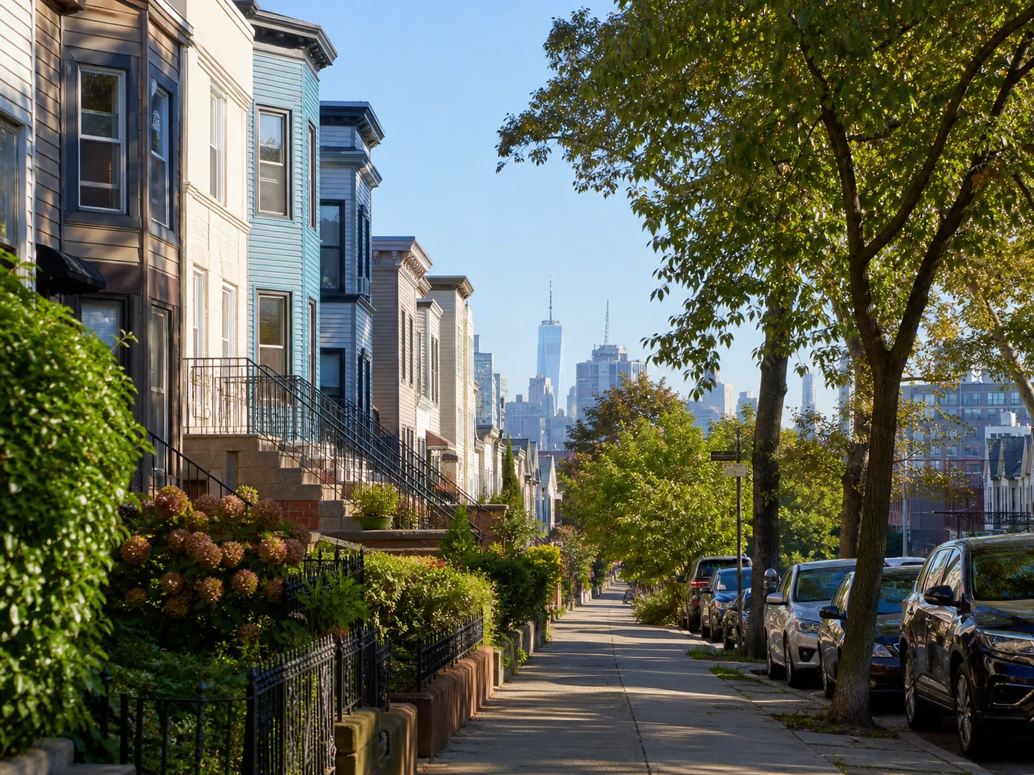 Tree-lined residential street in Jersey City Heights