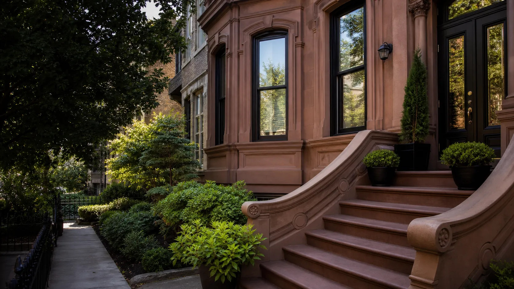 Well-kept Jersey City brownstone exterior
