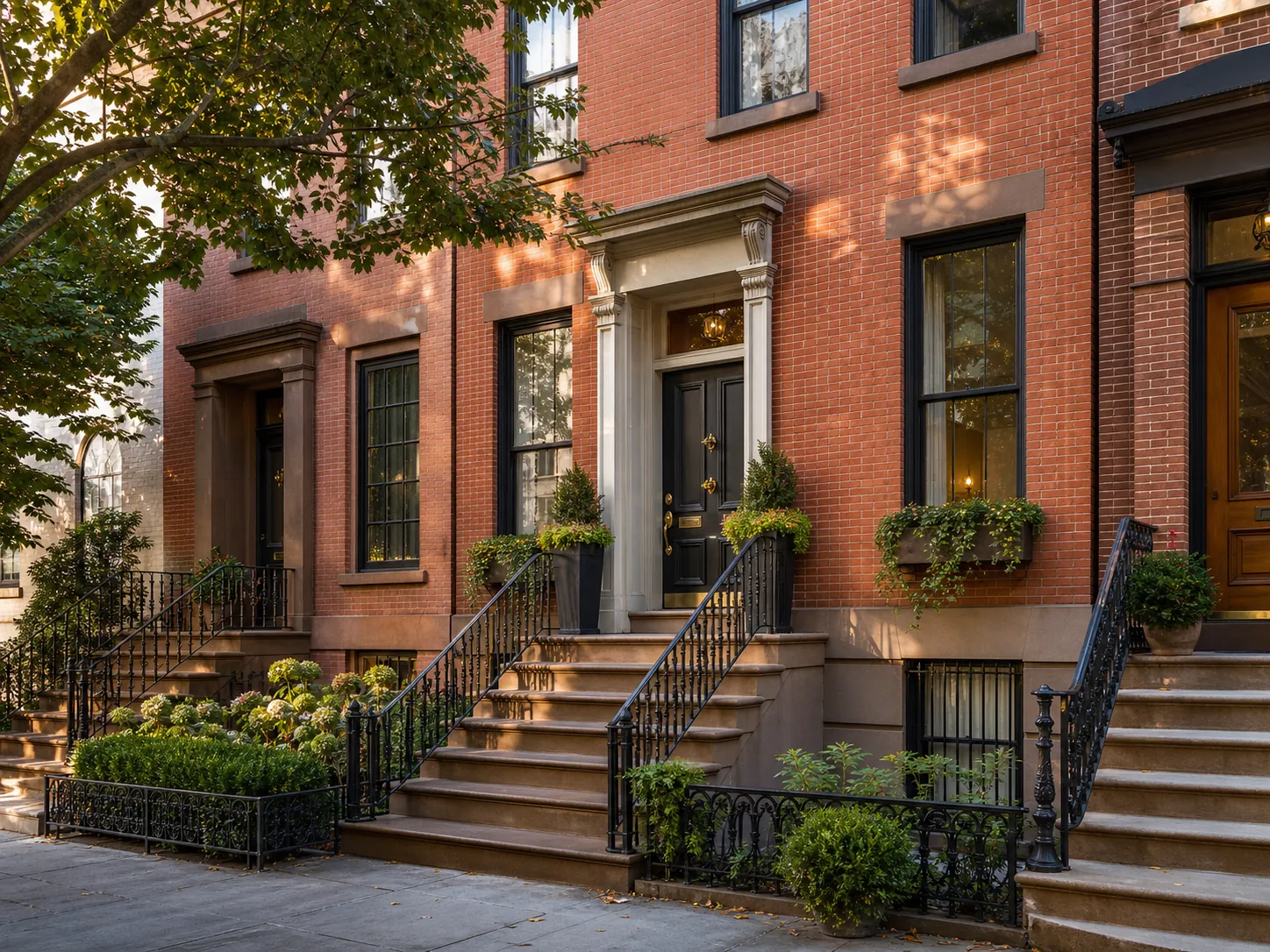 Prepared Jersey City brownstone exterior with landscaped stoop