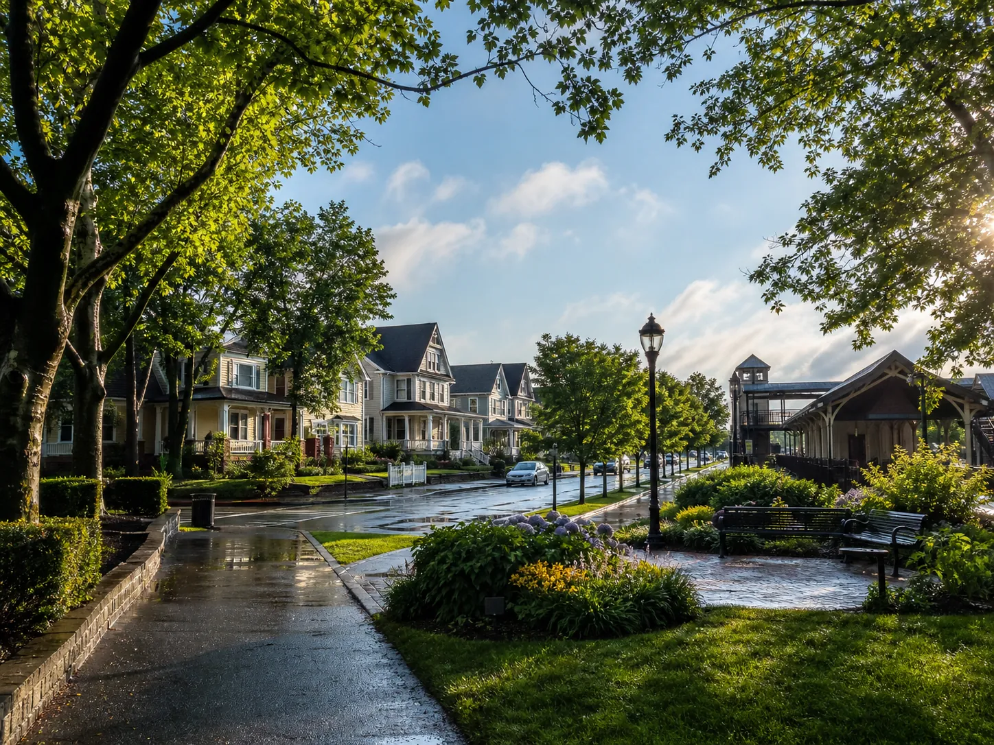 Tree-lined Union County residential neighborhood